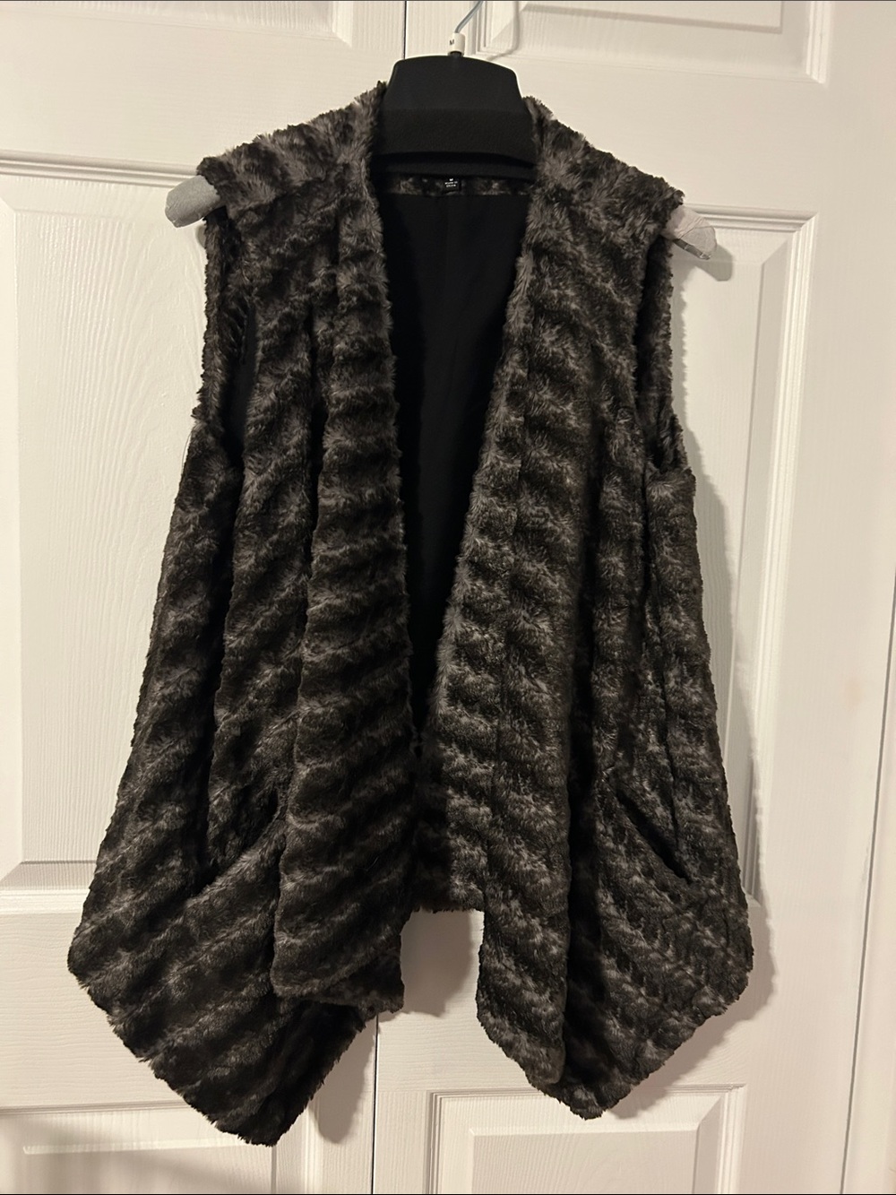 G by Giuliana Charcoal Faux Fur Draped Vest